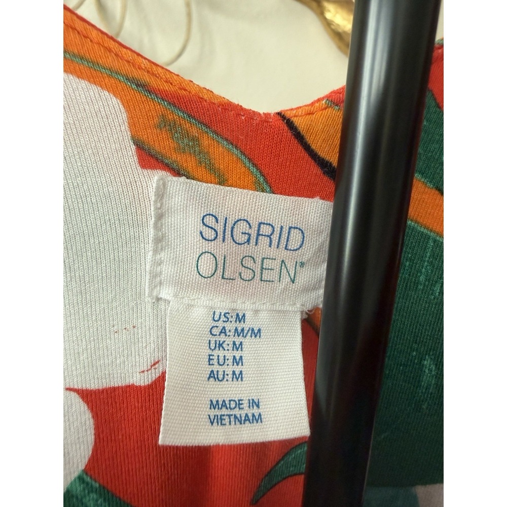 Sigrid Olsen Red Floral Maxi Dress Size M Sleeveless Tropical Resort - Picture 3 of 6